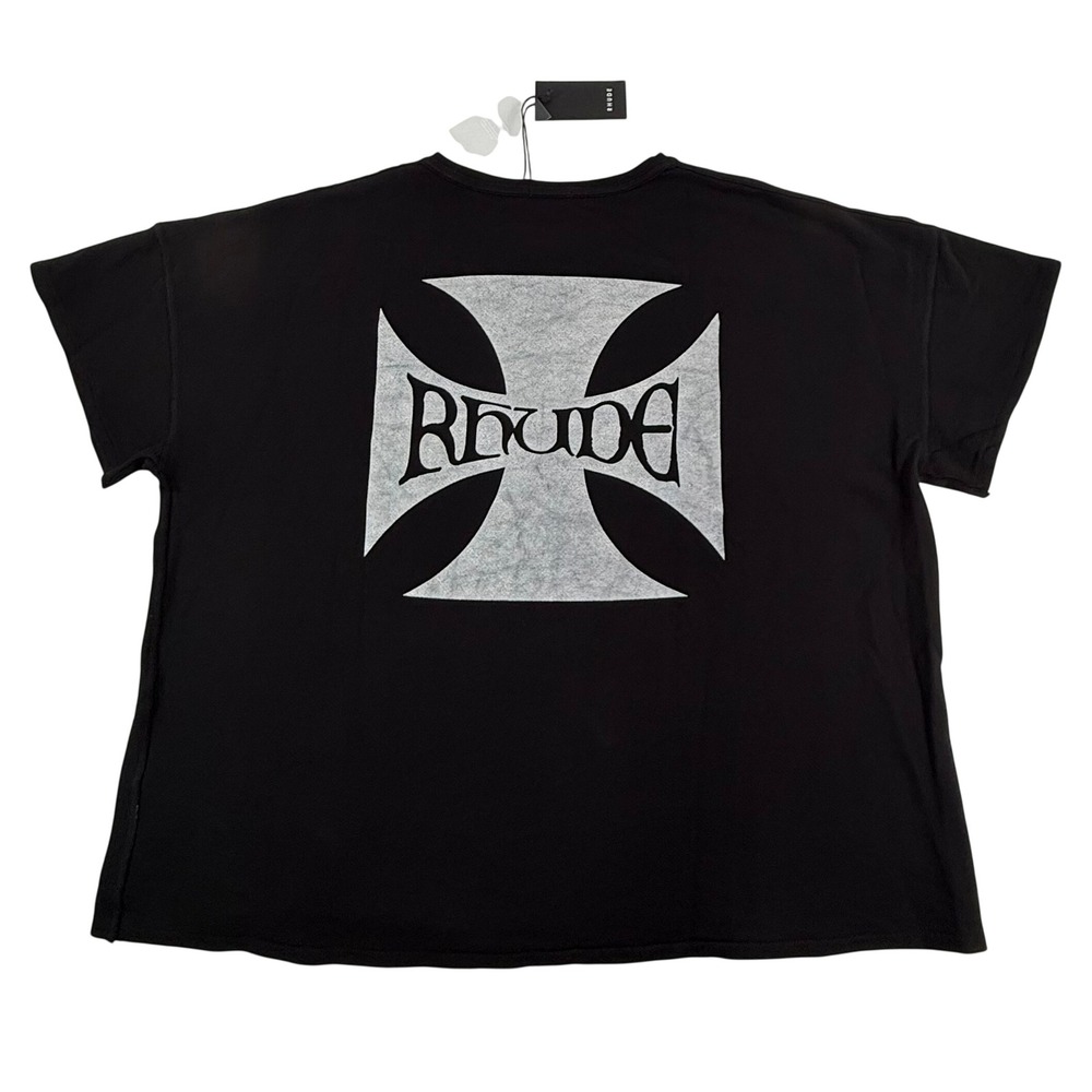 Rhude Black Oversized Cross Logo Graphic T-Shirt Short Sleeve Men Size L NEW